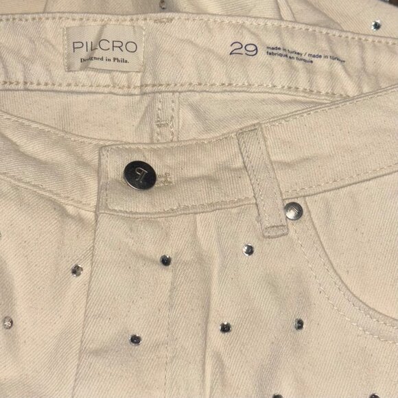 Pilcro Anthropologie Ivory Sparkle Relaxed Fit Cuffed Jeans Size 29 - Picture 5 of 6